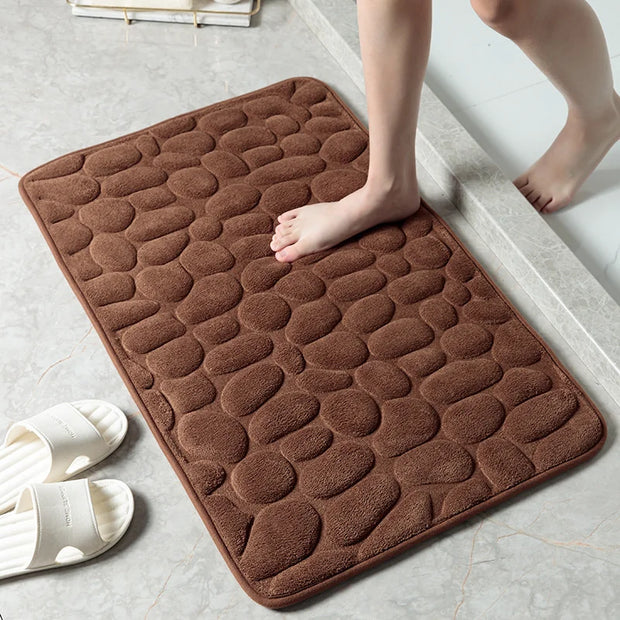 Cobblestone Embossed Memory Foam Bathroom Mat – Non-Slip, Super Absorbent, Soft Coral Fleece, Eco-Friendly