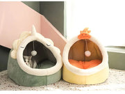 Cozy Cat Bed with Animal Ear Design - Breathable Semi-Closed Pet Nest