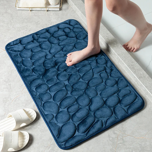 Cobblestone Embossed Memory Foam Bathroom Mat – Non-Slip, Super Absorbent, Soft Coral Fleece, Eco-Friendly