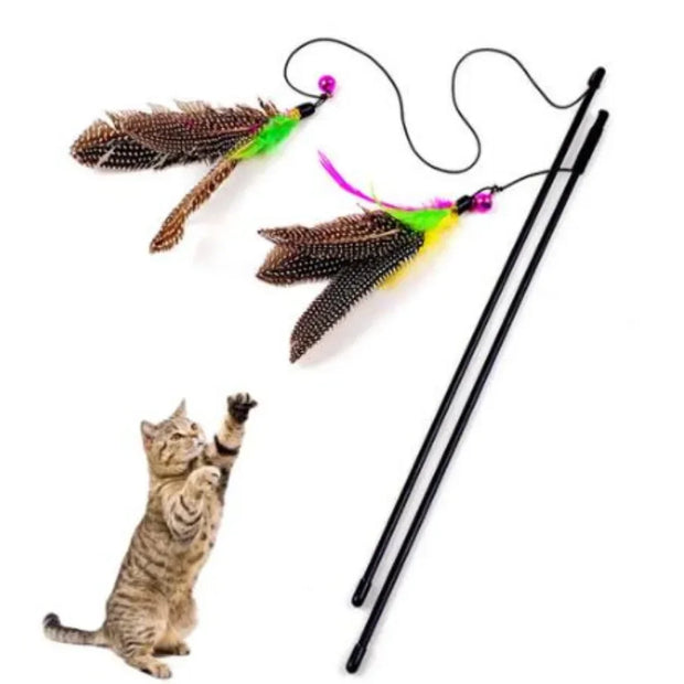 Interactive Feather Cat Toy Rod with Bell – Plastic Teaser for Exercise and Play