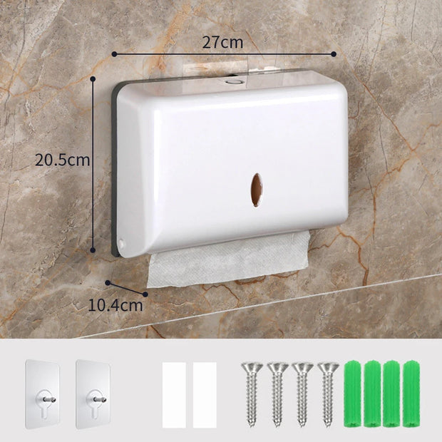 Wall Mounted Punch-Free Plastic Tissue Box – Bathroom and Kitchen Paper Dispenser