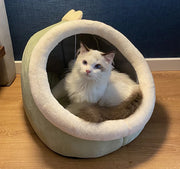 Cozy Cat Bed with Animal Ear Design - Breathable Semi-Closed Pet Nest