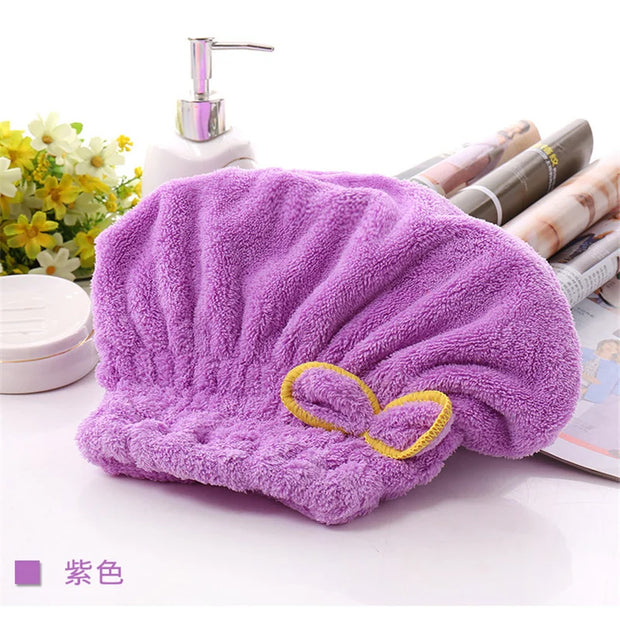 NoEnName Coral Fleece Shower Cap – Quick-Dry Hair Hat, Eco-Friendly, Plush Material