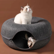 Donut Cat Bed for 2 Cats Pet Cat Tunnel Toys Kitten House Basket Interactive Play Toys for Cats Natural Felt Rabbit Cave Nest