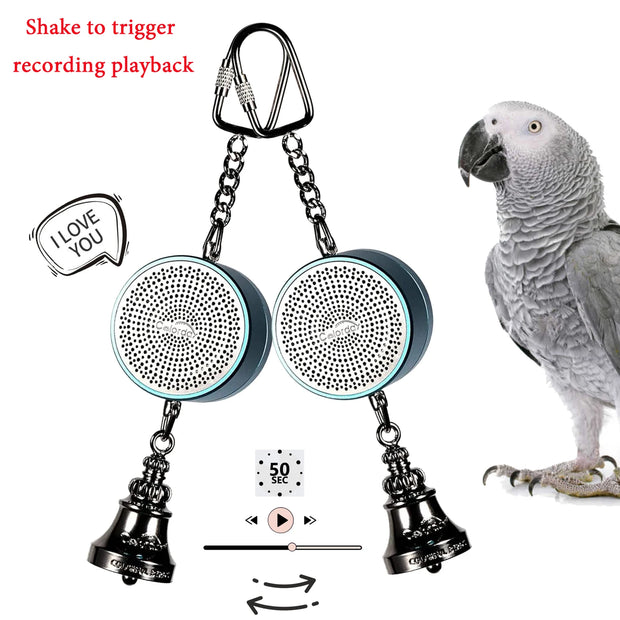 Voice Recordable Bird Toy with Metal Bell – Interactive Training & Play for Parrots, Cockatiels, and More