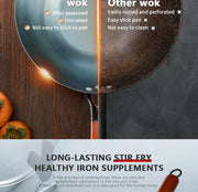 Pre-Seasoned Cast Iron Wok Pan – Non-Coating, Durable Frying Pan for Gas & Induction Stoves