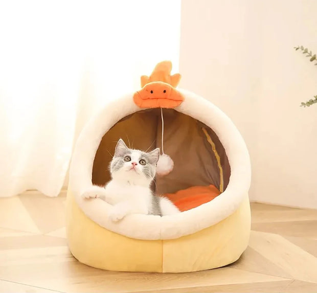 Cozy Cat Bed with Animal Ear Design - Breathable Semi-Closed Pet Nest