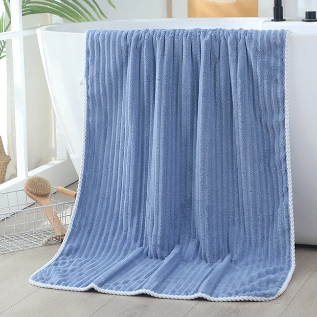 KAMAO Striped Velvet Coral Velvet Bath Towel - Quick Drying, Soft and Absorbent