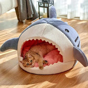 Cartoon Shark Pet Cave Bed, Cozy Cat Pillow Mat for Kittens and Puppies, Soft Cotton Cushion Nest