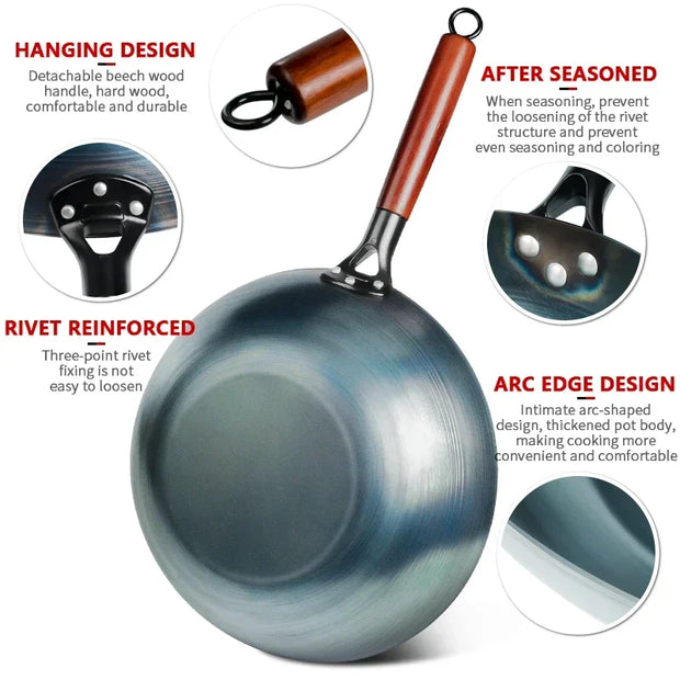 Pre-Seasoned Cast Iron Wok Pan – Non-Coating, Durable Frying Pan for Gas & Induction Stoves