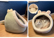 Cozy Cat Bed with Animal Ear Design - Breathable Semi-Closed Pet Nest