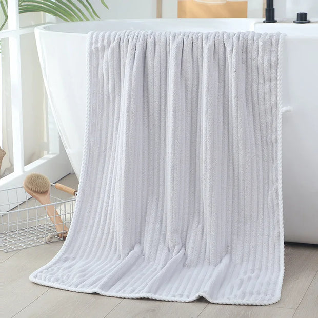 KAMAO Striped Velvet Coral Velvet Bath Towel - Quick Drying, Soft and Absorbent