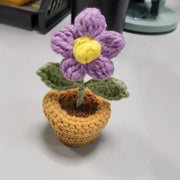 DIY Handwoven Mini Potted Flower Rose – Woolen Thread Finished Product for Office, Home Decoration