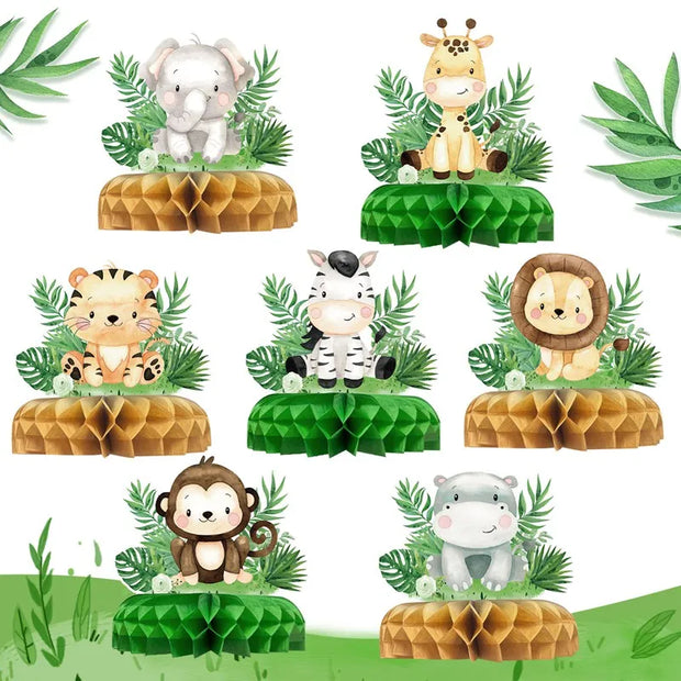 Jungle Animals Honeycomb Decorations – Safari Themed Party Supplies for Birthday, Baby Shower, Wild One, Kids & Gender Reveal