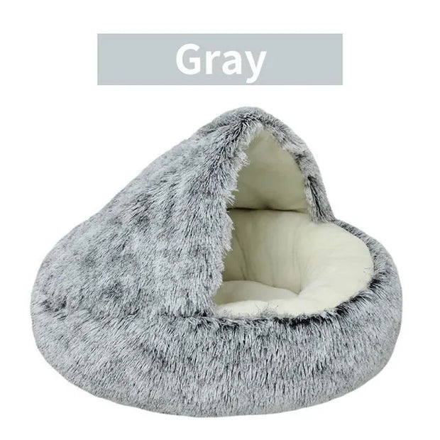 Soft Plush Cat and Dog Bed - 2-in-1 Round Pet Mattress with Warm Cover