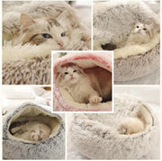 Soft Plush Cat and Dog Bed - 2-in-1 Round Pet Mattress with Warm Cover