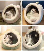 Cozy Cat Bed with Animal Ear Design - Breathable Semi-Closed Pet Nest